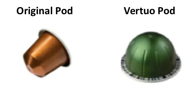 Nespresso original pod shape vs vertuo pod shape